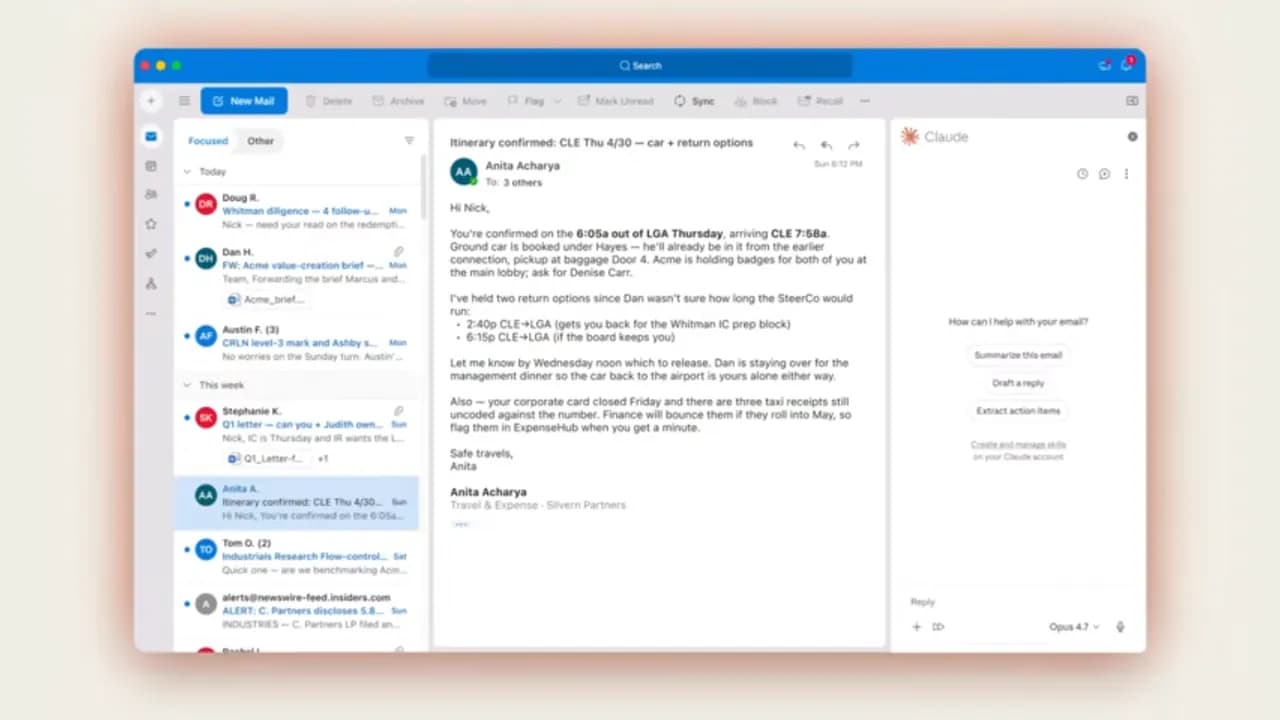 Claude kết hợp Outlook  theo mô tả của Anthropic