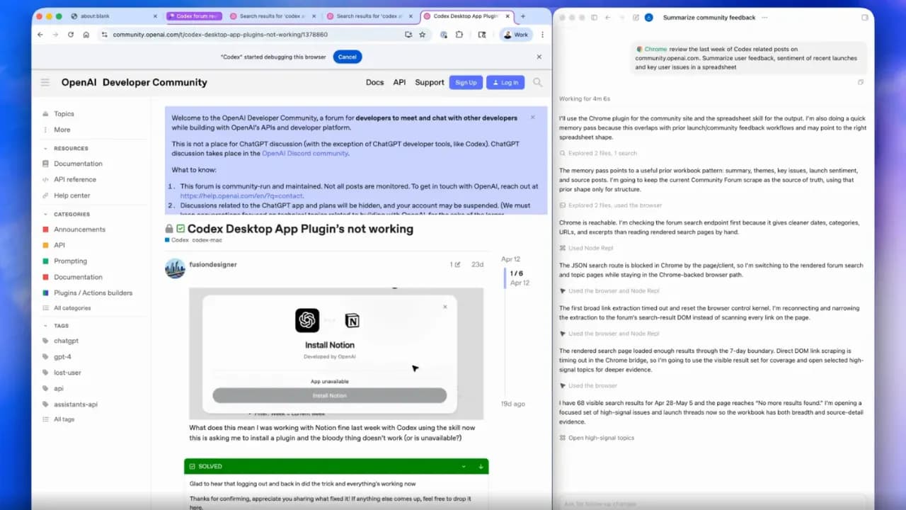Ví dụ về kết nối Codex với Chrome của OpenAI