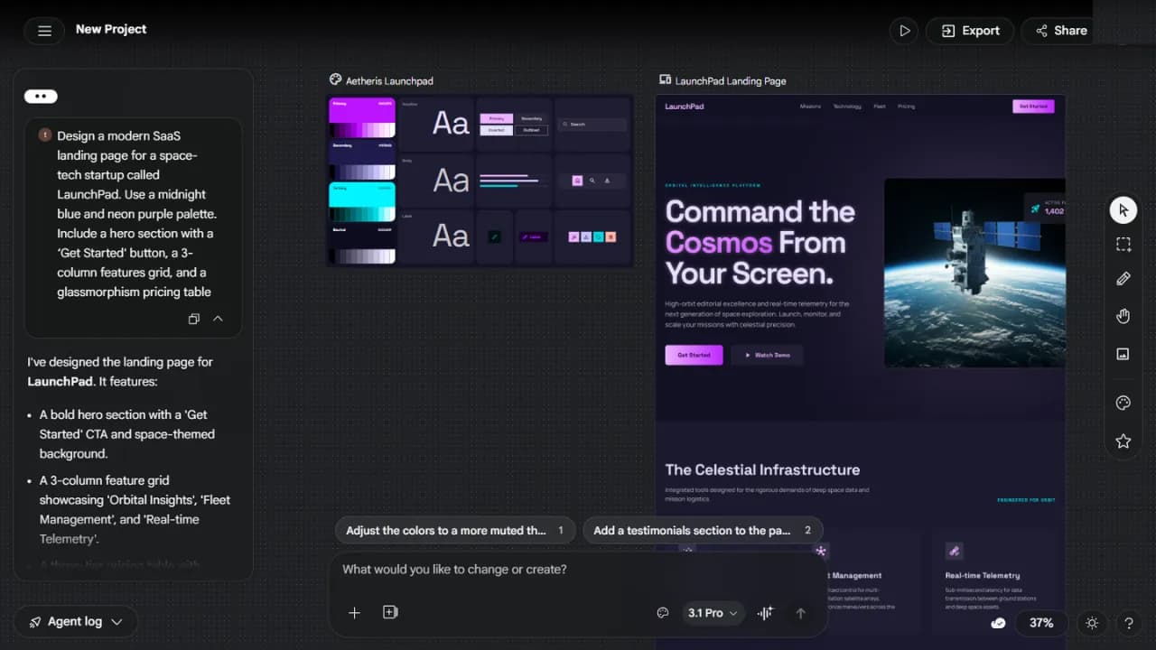 Màn hình design chuyên nghiệp của Google Stitch