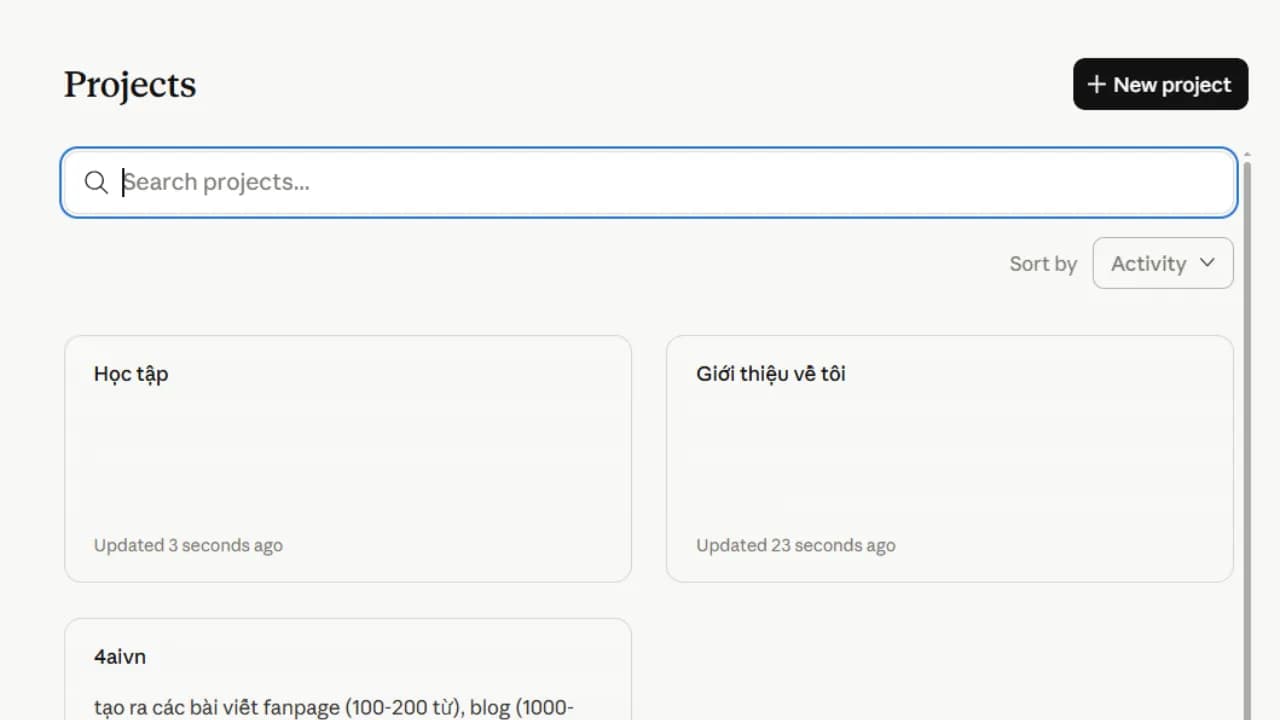 Ví dụ về tạo Project trong Claude