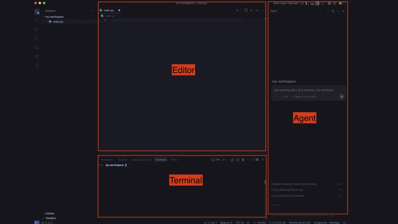 Màn hình làm việc của Antigravity