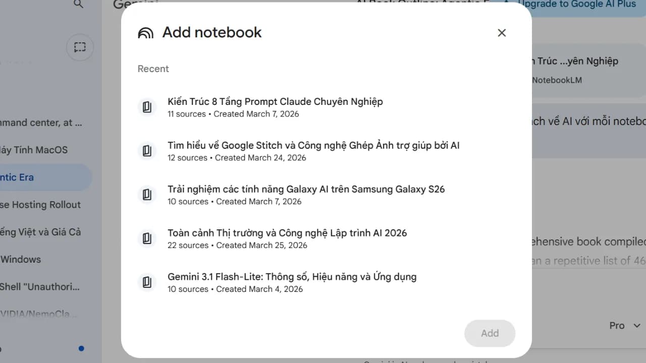 Có thể thêm nhiều Notebooklm vào Gemini